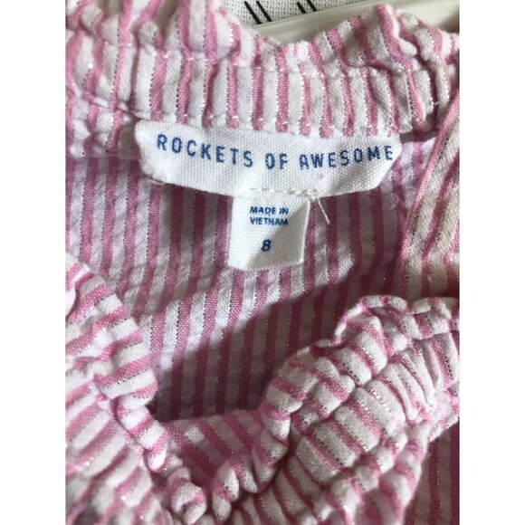 Rockets Of Awesome Size 8 Pink Striped Seerssucker Romper - Picture 5 of 6